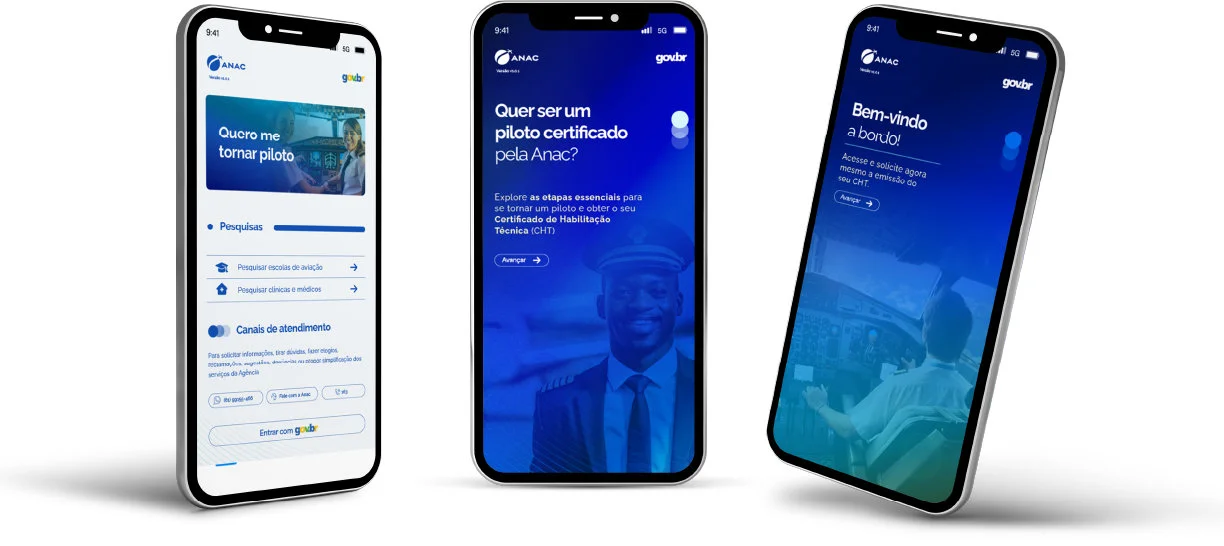 3 smartphones com o aplicativo da Anac